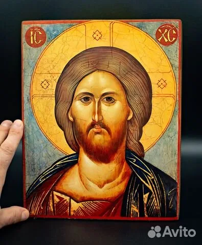 Икона "Христос Вседержитель" дерево, ручная работа — оригинальный подарок