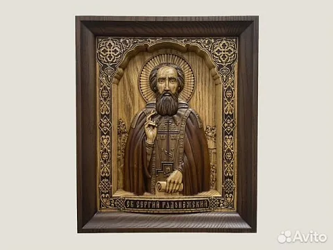 Святой Сергий Радонежский икона из ясеня в подарок