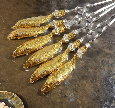 Набор шампуров "Вобла". Позолота — оригинальный подарок