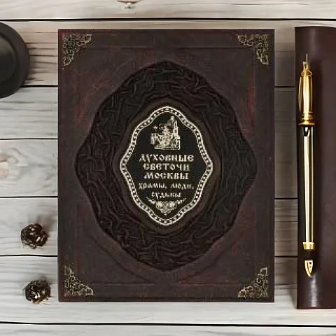 В подарок: Духовные светочи Москвы. Храмы, люди, судьбы — книга в кожаном переплёте