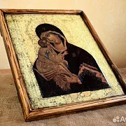 Икона деревянная "Богоматерь Донская" — оригинальный подарок — фотография 7