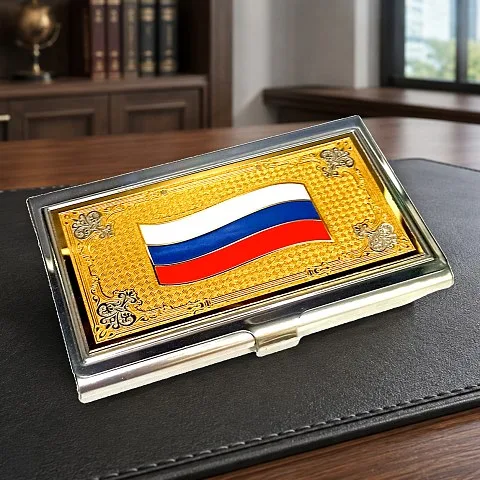 Подарочная визитница «Флаг» с эмалью. Златоуст
