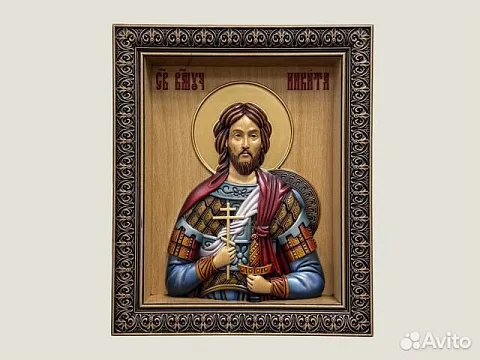 Икона резная из дерева Святой Никита — красивый подарок