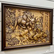 Резная картина «Гон на лося» 60×46 см — красивый подарок — фотография 2