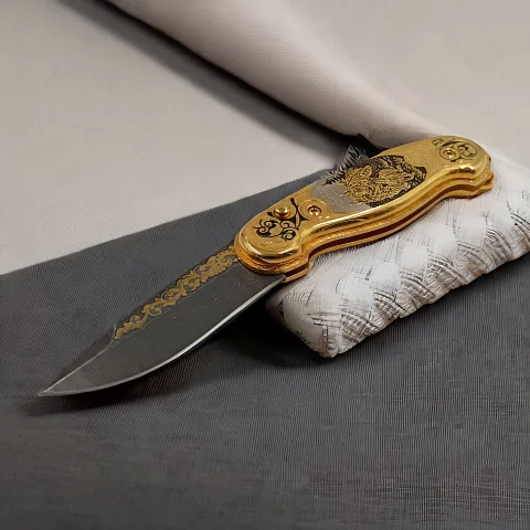 Подарочный дамасский нож «Рысь за зайцами»